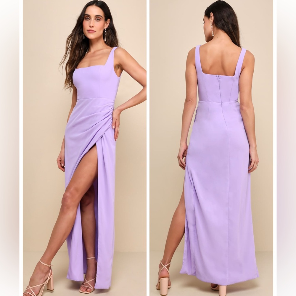 Lulus Glamorous Disposition Lavender Ruched Maxi Dress Size XS Bridesmaid Formal